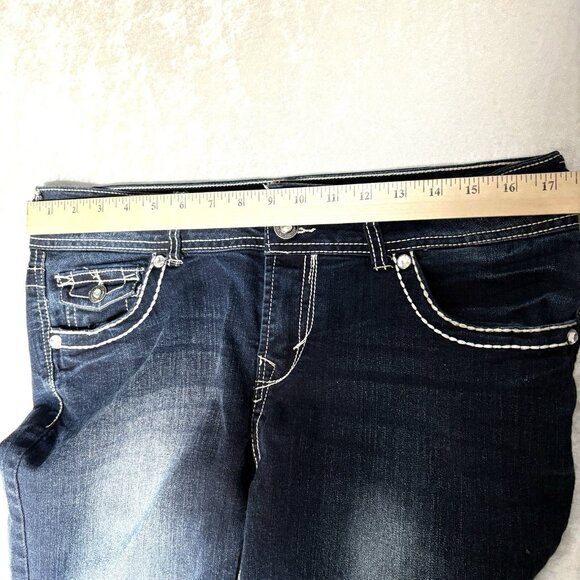WALLFLOWER Womans Capri Jean Rhinstones Embellished Embroidered Sz 13 Blue - Picture 9 of 13